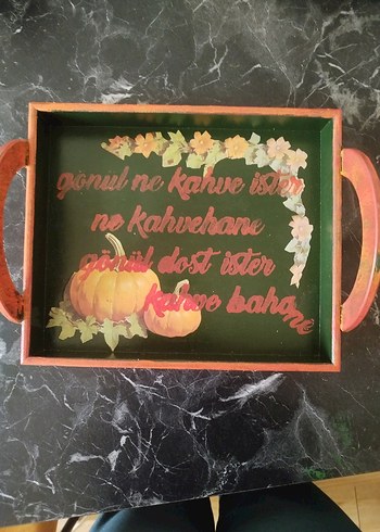 El Yapımı Balkabağı Desenli Ahşap Tepsi - Görsel 4