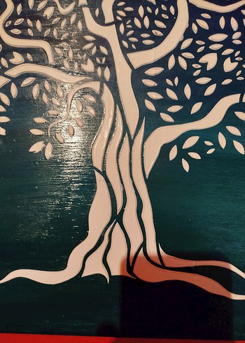 Yeşil Fon üstüne Rölyef Hayat Ağacı Tablosu - Görsel 3