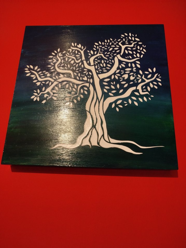 Yeşil Fon üstüne Rölyef Hayat Ağacı Tablosu - Görsel 2