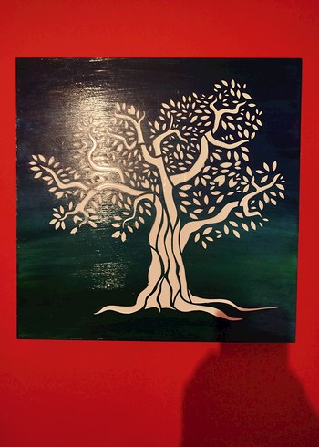 Kırmızı ve Yeşil Fonlar üstüne Hayat Ağacı Tablo - Görsel 4