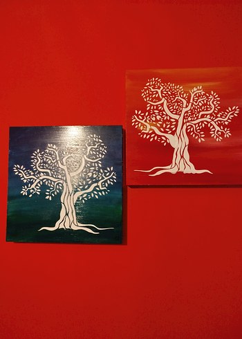 Kırmızı ve Yeşil Fonlar üstüne Hayat Ağacı Tablo - Görsel 2