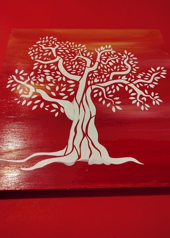 Kırmızı ve Yeşil Fonlar üstüne Hayat Ağacı Tablo - Görsel 3