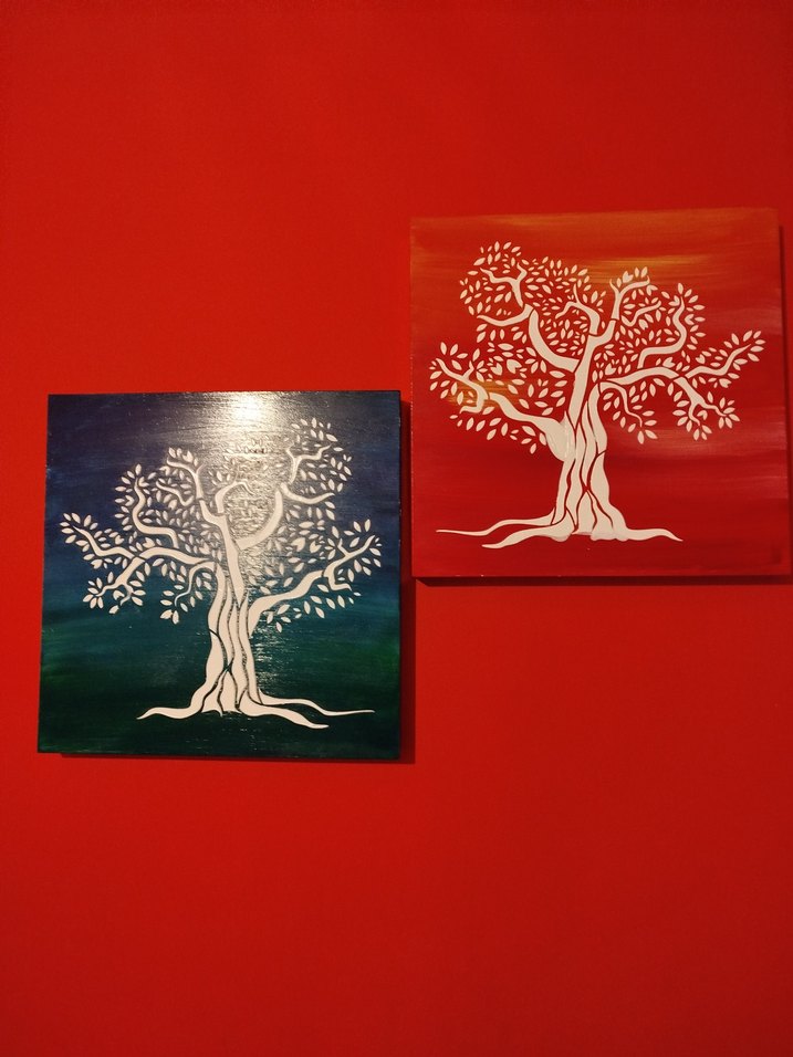 Kırmızı ve Yeşil Fonlar üstüne Hayat Ağacı Tablo - Görsel 2