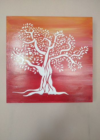 Kırmızı Fon üstüne Rölyef Hayat Ağacı Tablosu - Görsel 3