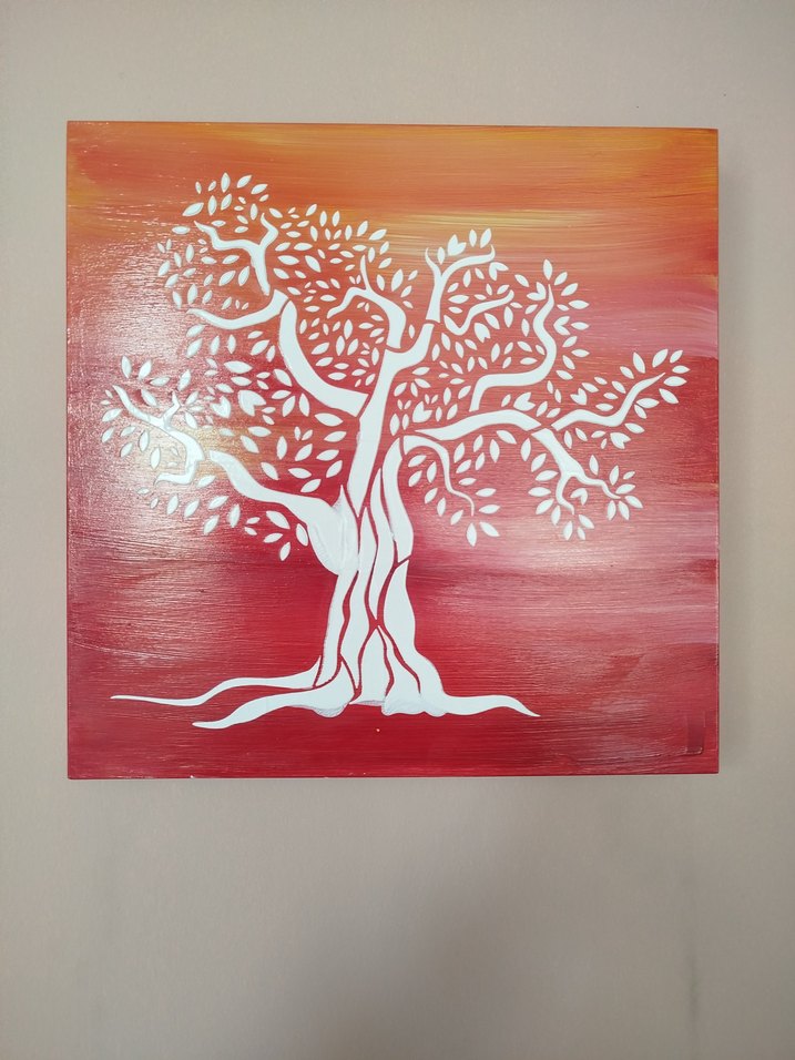 Kırmızı Fon üstüne Rölyef Hayat Ağacı Tablosu - Görsel 3