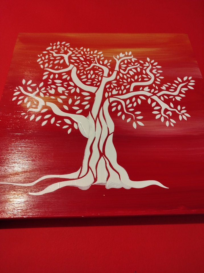 Kırmızı Fon üstüne Rölyef Hayat Ağacı Tablosu - Görsel 2