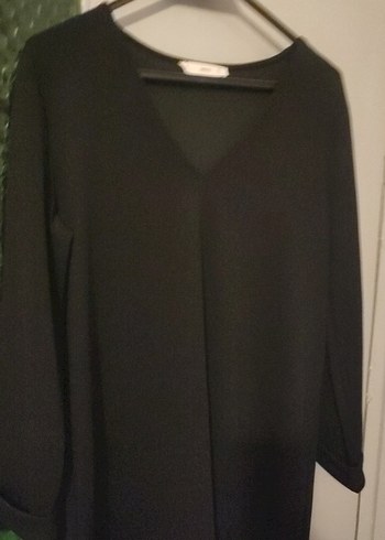 Siyah V Yaka Uzun Kollu Kadın elbise - Görsel 2