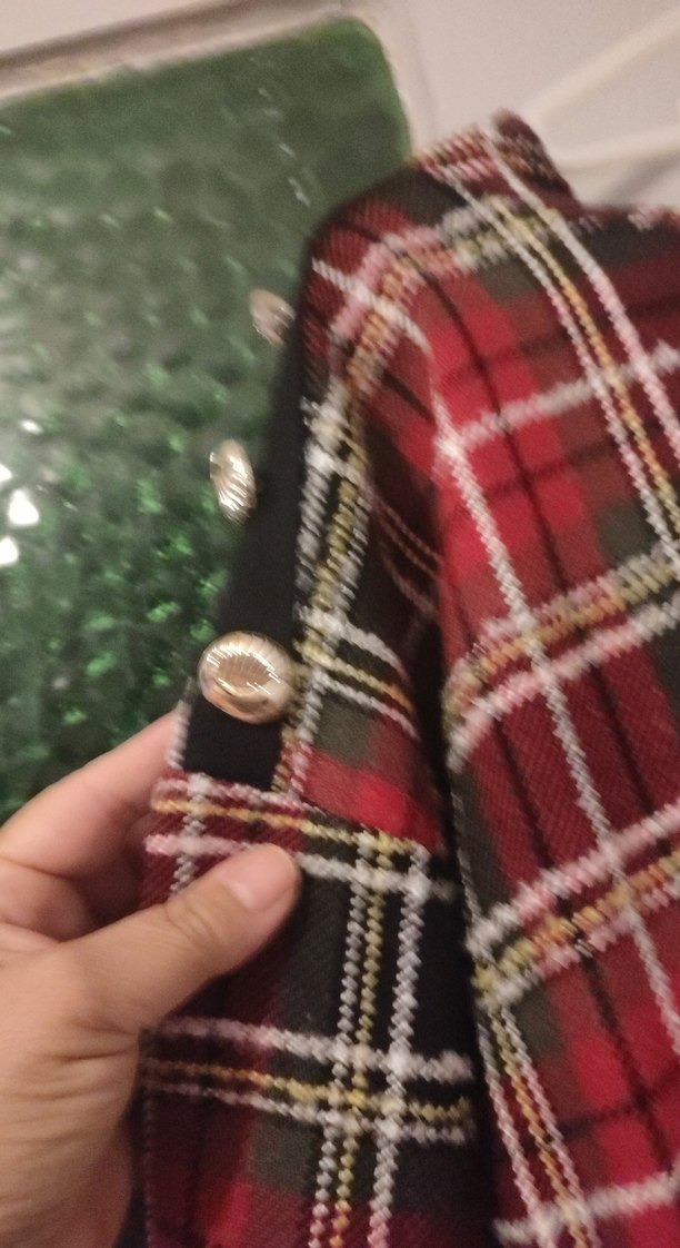 Düğmeli Kırmızı Ekose Midi Kadın elnise - Görsel 3