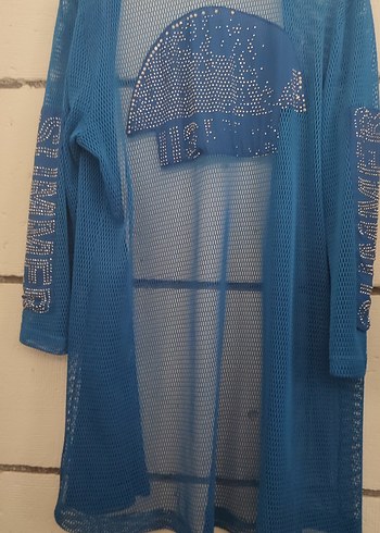 Mavi Uzun Kollu Uzun Boy plaj ceketi - Görsel 2