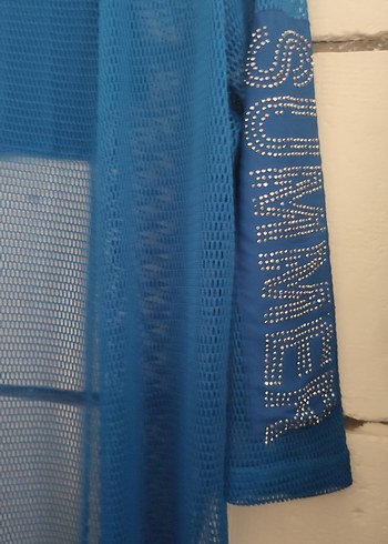 Mavi Uzun Kollu Uzun Boy plaj ceketi - Görsel 3