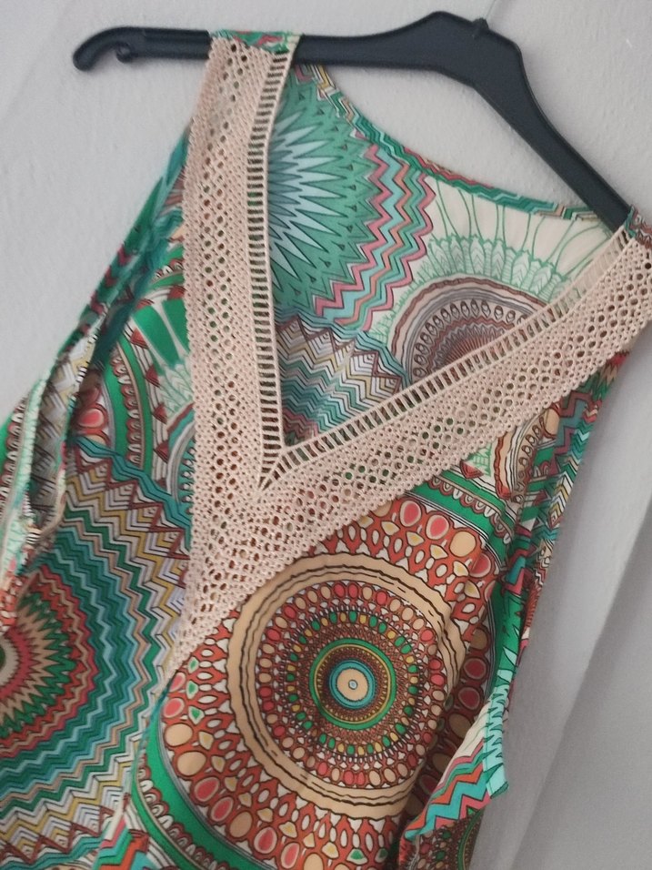 Bohem Çok Renkli İpek elbise - Görsel 2