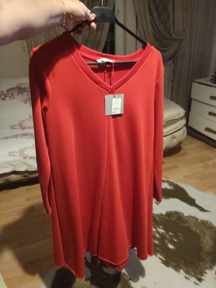 Uzun Kollu V Yaka Hamile elbise yada blu, - Görsel 2