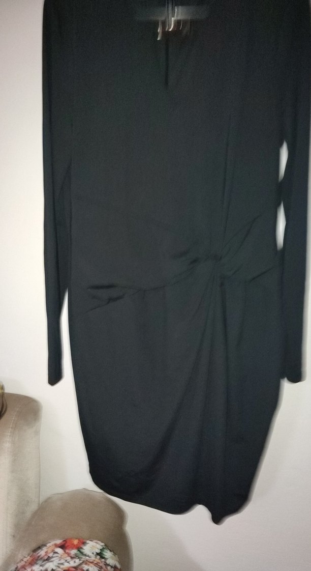 Uzun Kollu Drapeli Siyah gece Elbise - Görsel 3