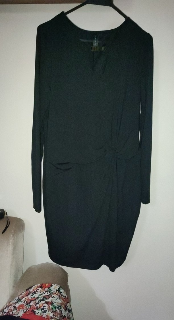 Uzun Kollu Drapeli Siyah gece Elbise - Görsel 4