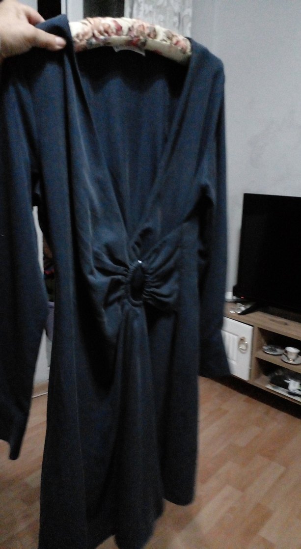 Gri Uzun Kollu Kadın Salaş Elbise - Görsel 3