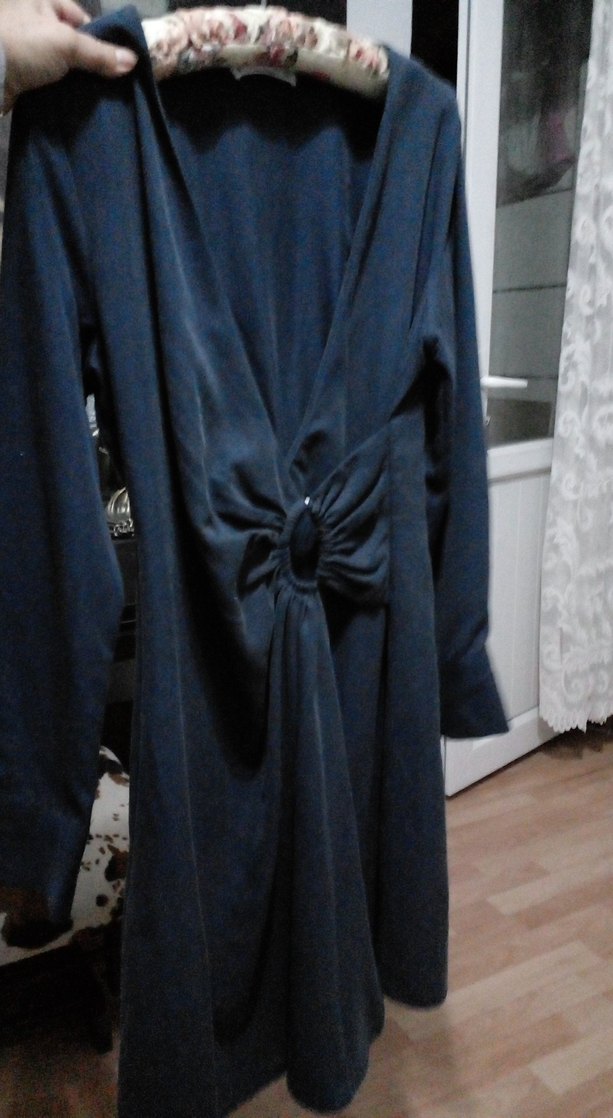 Gri Uzun Kollu Kadın Salaş Elbise - Görsel 5