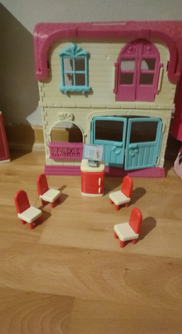 Pembe Pastel Renkli Oyuncak Ev ve Mobilyalar - Görsel 3