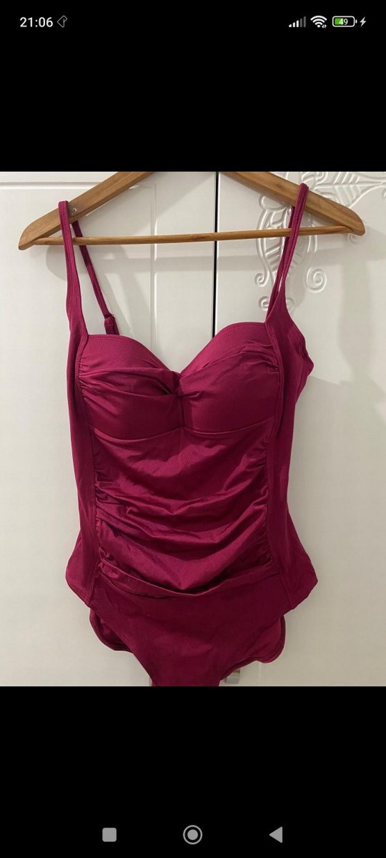 Bordo Drapeli Midi Kadın Mayo - Görsel 2