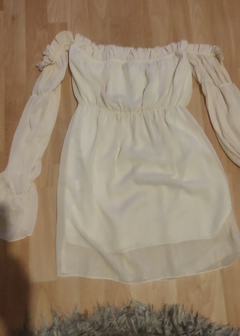 Beyaz Uzun Kollu Straplez Mini Elbise