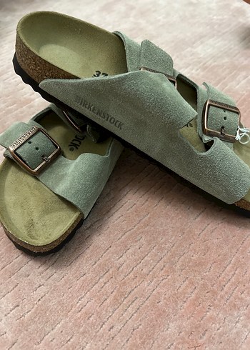 37 Beden Bej Süet Kadın Terlikler - Birkenstock