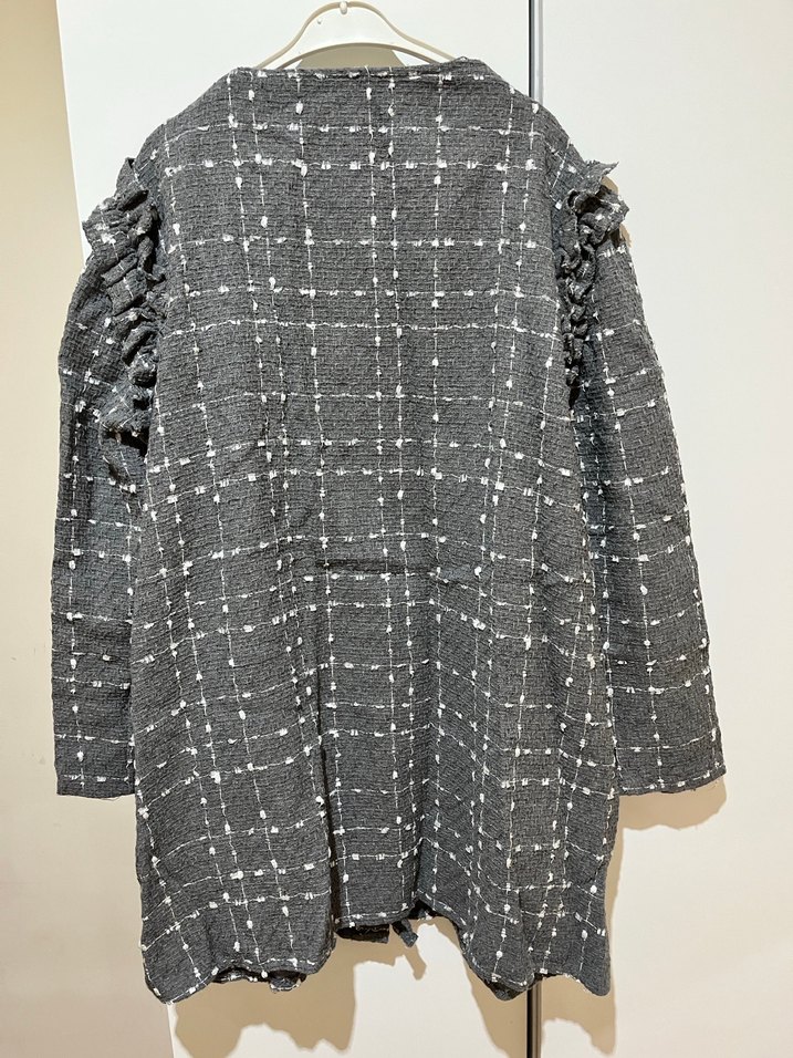 Gri Uzun Düğmeli Keten Kadın takım tesettür - Görsel 2