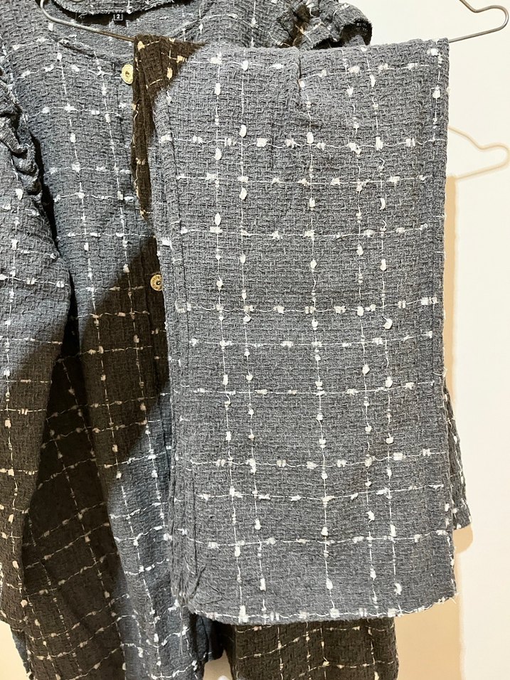 Gri Uzun Düğmeli Keten Kadın takım tesettür - Görsel 4