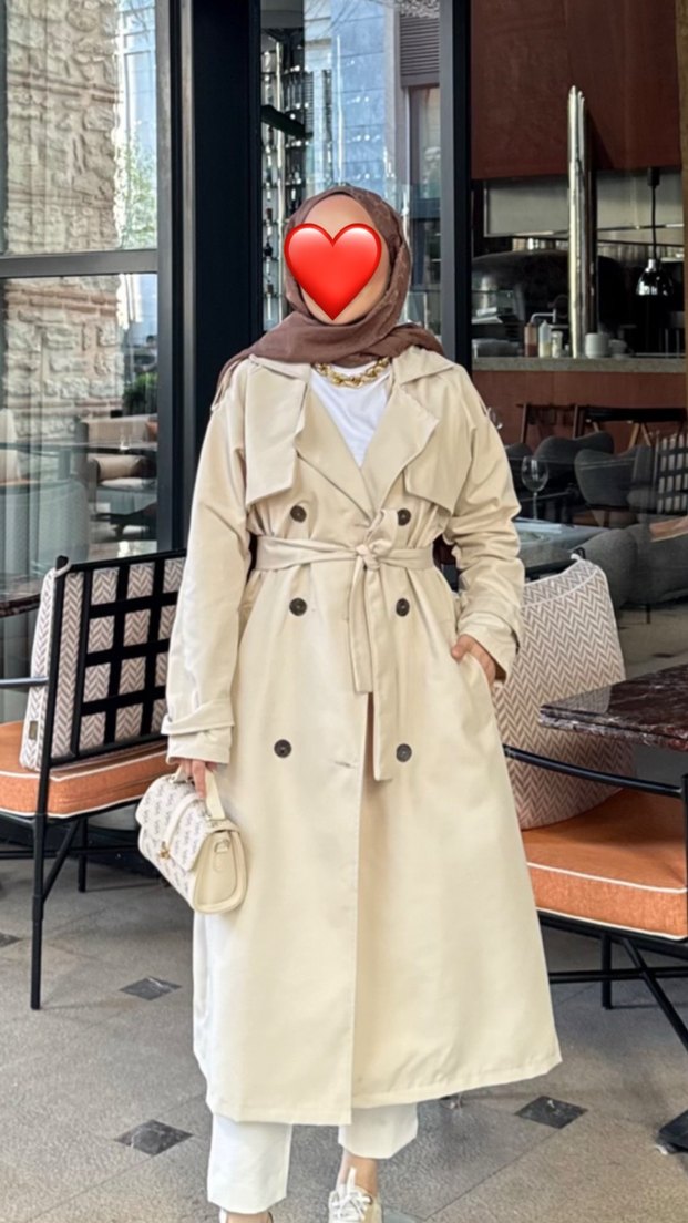 Bej Uzun Kadın Trençkot - Görsel 2