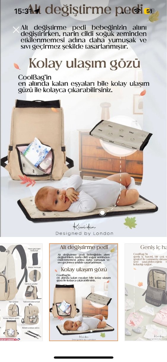 Gri Desenli Geniş İç Hacimli Bebek Çantası - Görsel 2