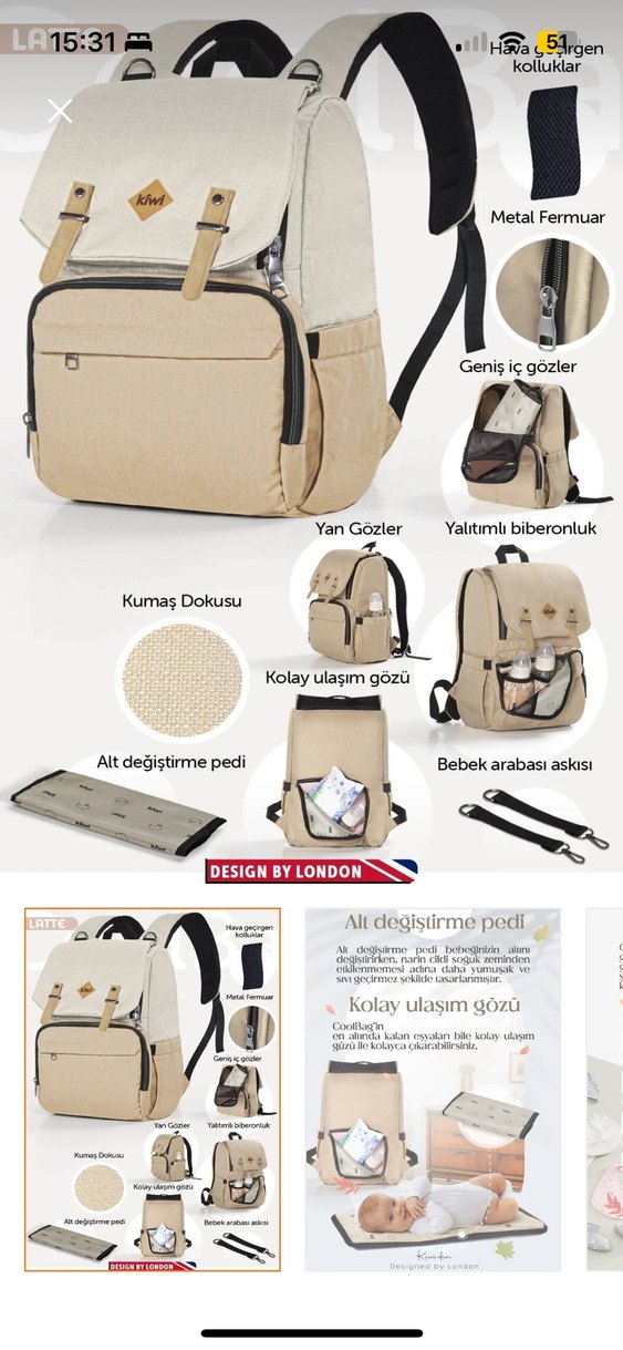 Gri Desenli Geniş İç Hacimli Bebek Çantası - Görsel 3