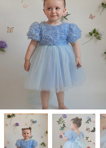 Mavi Çiçekli Kız Çocuk Elbisesi - Görsel 2