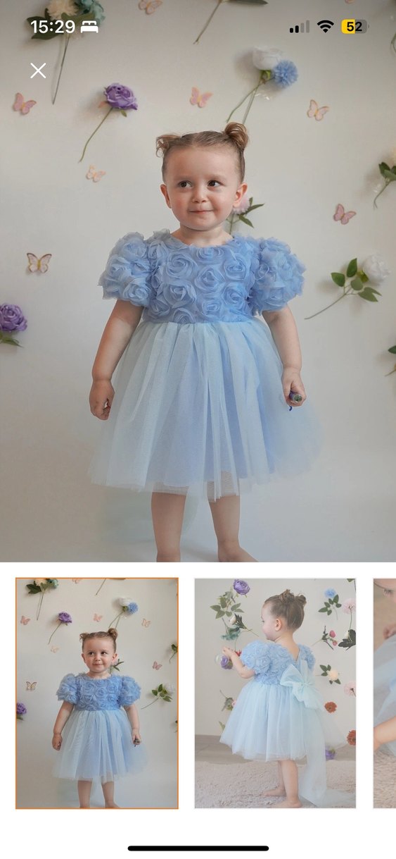 Mavi Çiçekli Kız Çocuk Elbisesi - Görsel 2