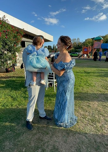 Mavi Uzun Drapeli Abiye Elbise - Görsel 2