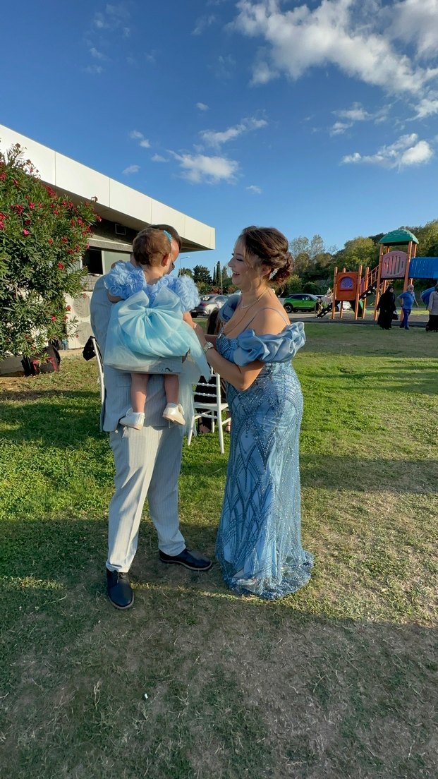 Mavi Uzun Drapeli Abiye Elbise - Görsel 2