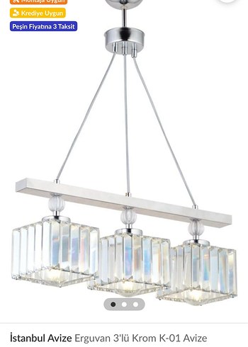 Üçlü Beyaz Kristal Avize - Görsel 2