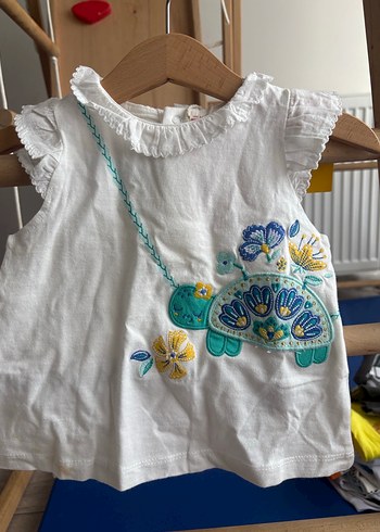 Kız Çocuk Beyaz Dantel Detaylı Tişört - Görsel 4