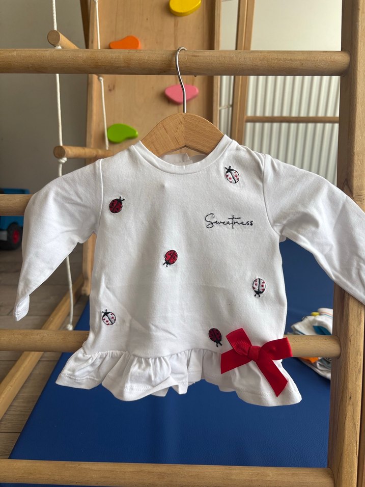 Kız Çocuk Beyaz Dantel Detaylı Tişört - Görsel 3