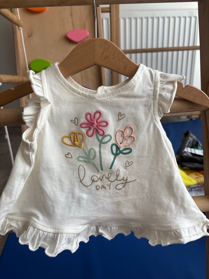 Kız Çocuk Beyaz Dantel Detaylı Tişört - Görsel 5