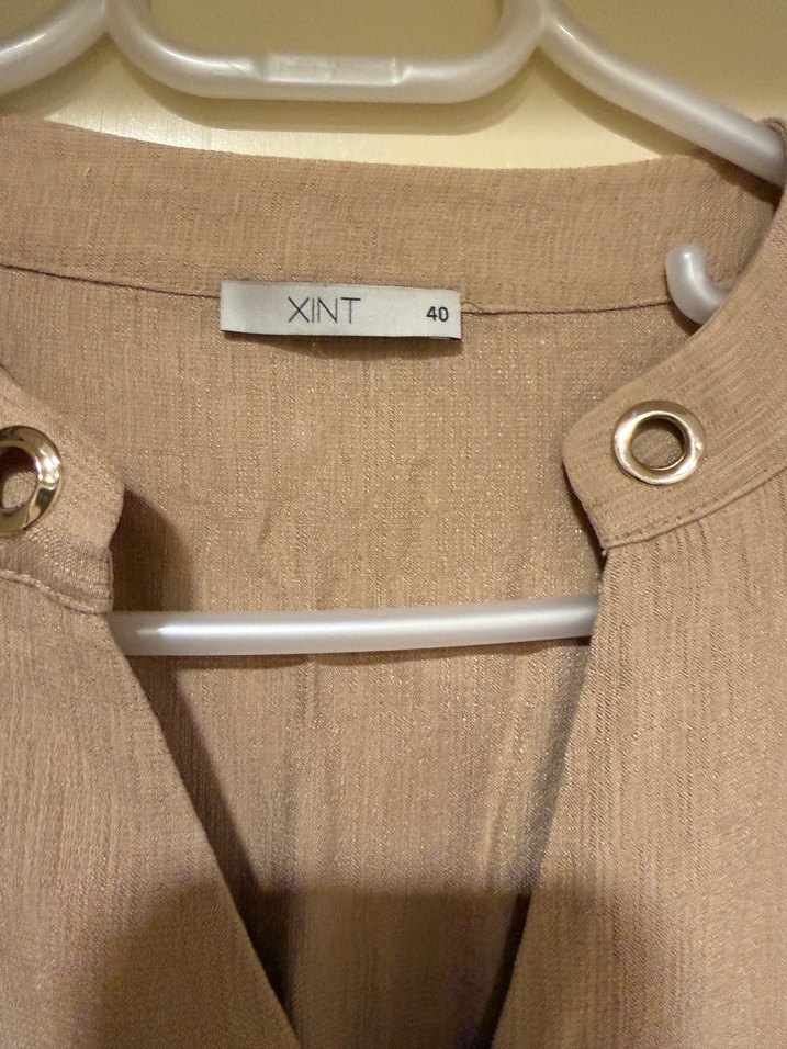 Kemerli Bej Keten Midi Elbise - Görsel 2