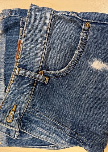 Yıpranmış Detaylı Mavi Denim Midi Etek - Görsel 5