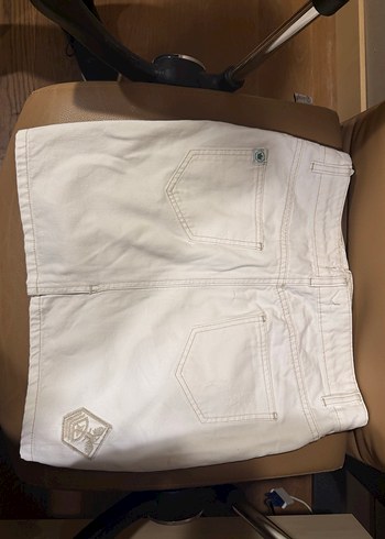 Bej Düğmeli Kadın Mini Etek - Görsel 4