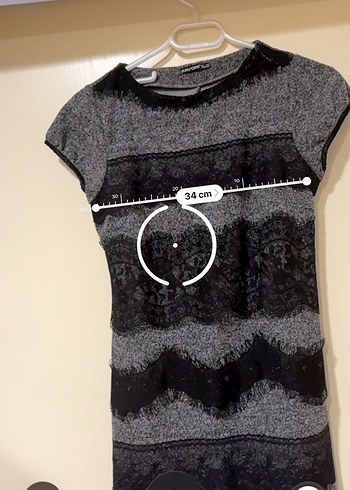 Gri Desenli Kısa Kollu Triko Kadın Elbise - Görsel 2