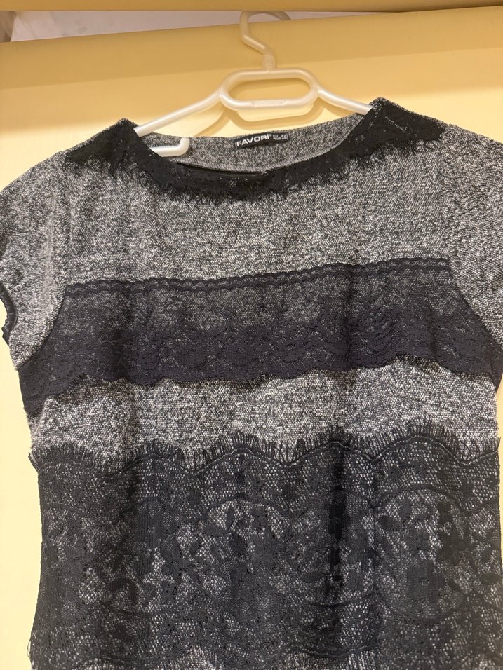 Gri Desenli Kısa Kollu Triko Kadın Elbise - Görsel 4