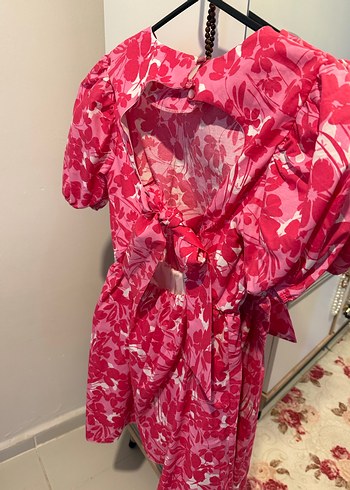 Pembe Çiçek Desenli Kız Elbisesi - Görsel 4