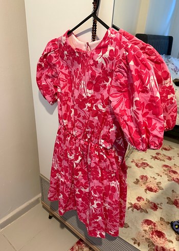 Pembe Çiçek Desenli Kız Elbisesi - Görsel 2