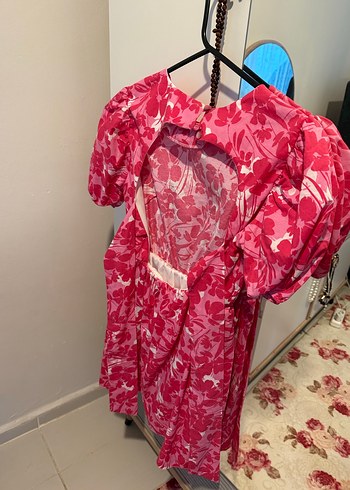 Pembe Çiçek Desenli Kız Elbisesi - Görsel 5