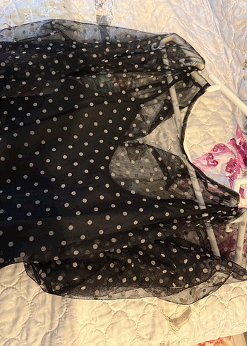 Puantiye Desenli Uzun Siyah Elbise - Görsel 6