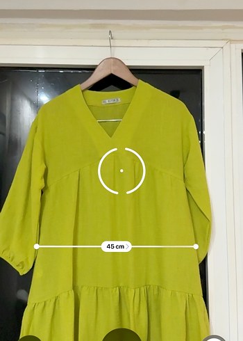 Yeşil V Yakalı Keten Midi Elbise - Görsel 5