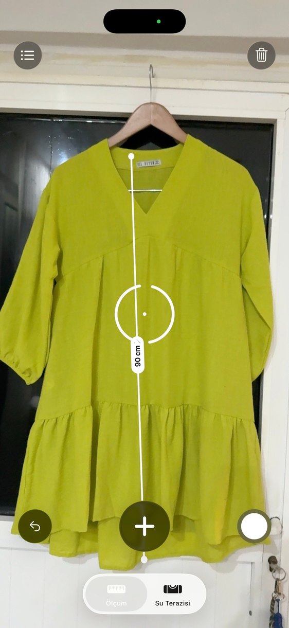 Yeşil V Yakalı Keten Midi Elbise - Görsel 3