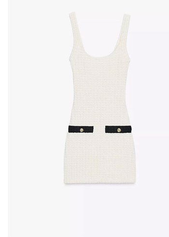 Beyaz Triko Mini Elbise - Görsel 2