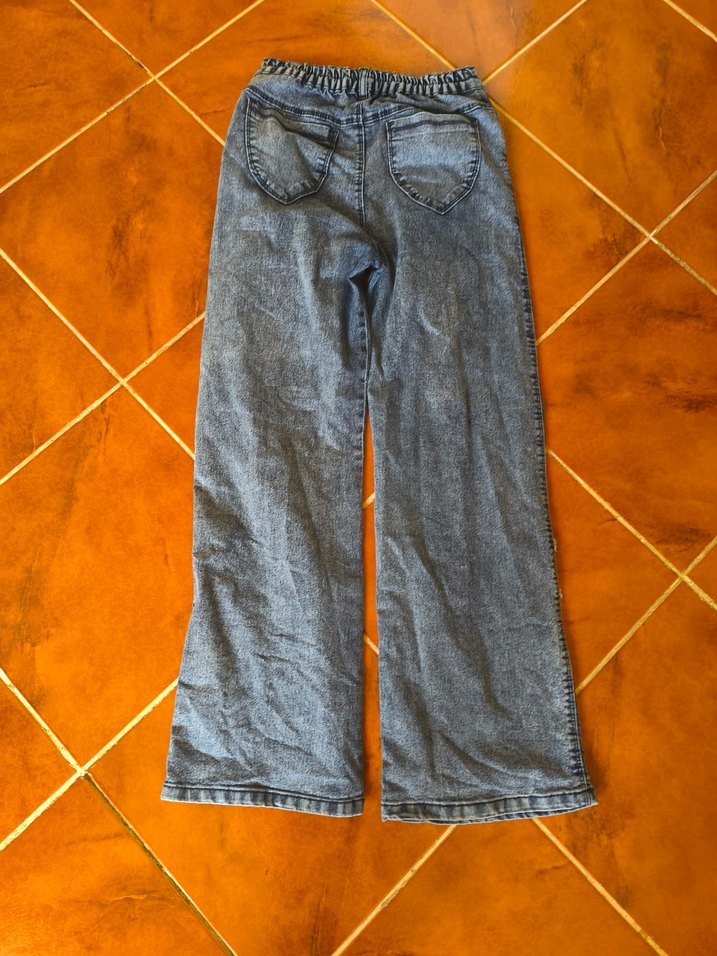 Kadın Gri Mavi Yıldızlı Bol Kesim Denim Pantolon - Görsel 2